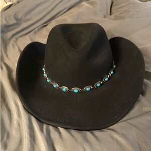 Black Cowboy Hat with Turquoise Accents